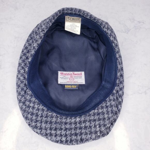 Vtg L.L. BEAN Harris Tweed Houndstooth Wool Newsboy Driving Cap Gore-Tex *Flaws* - Picture 6 of 13